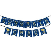 Blue Gold Congrats Grad Banner Graduation Decorations Class of 2025, Blue and Gold Graduation Banner College High School Graduation Decorations